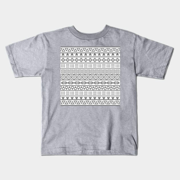 Aztec Influence Pattern Gray on White Kids T-Shirt by NataliePaskell